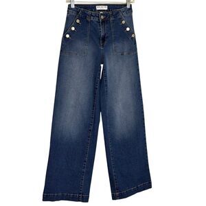 Marc New York Wide Leg Sailor Button Jeans Denim Pants Patch Pocket 2